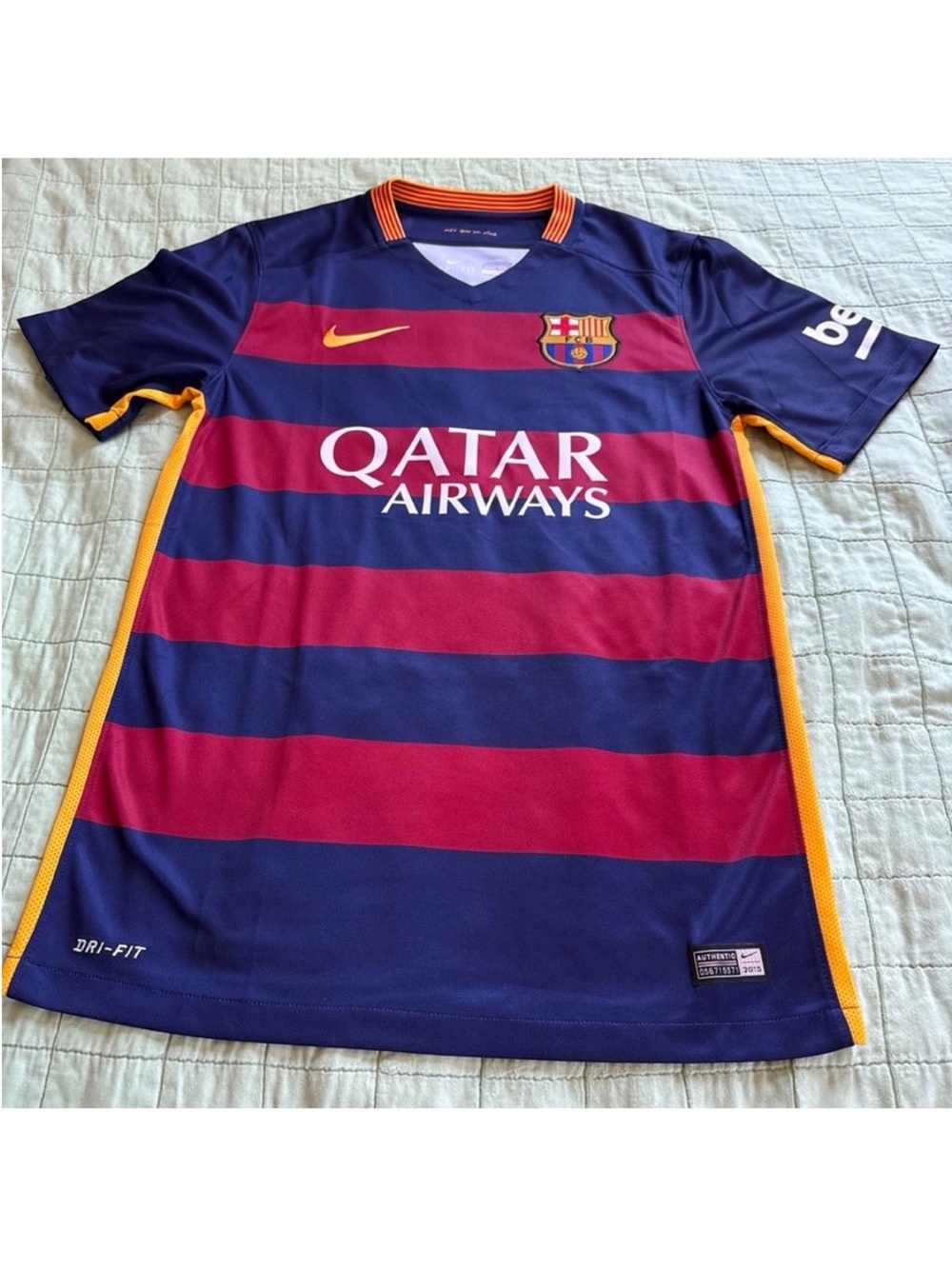 Nike FC Barcelona Striped Jersey - Navy Blue & Maroon with Yellow Accents